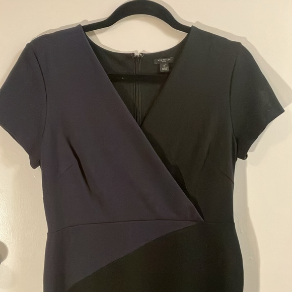 Ann Taylor The All Day Ponte Dress in color block black and navy. Size 8P. - Picture 5 of 11